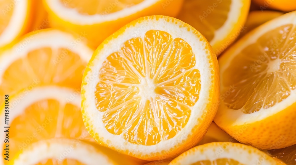 Poster vibrant close-up of lemon slices displaying freshness and citrus texture : generative ai