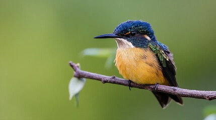 Obraz premium Vibrant Blue and Orange Kingfisher Bird Perched on Twig Against Blurred Green Background : Generative AI