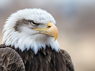 Naklejka premium Majestic Bald Eagle Portrait with Detailed Feathers and Intense Gaze : Generative AI