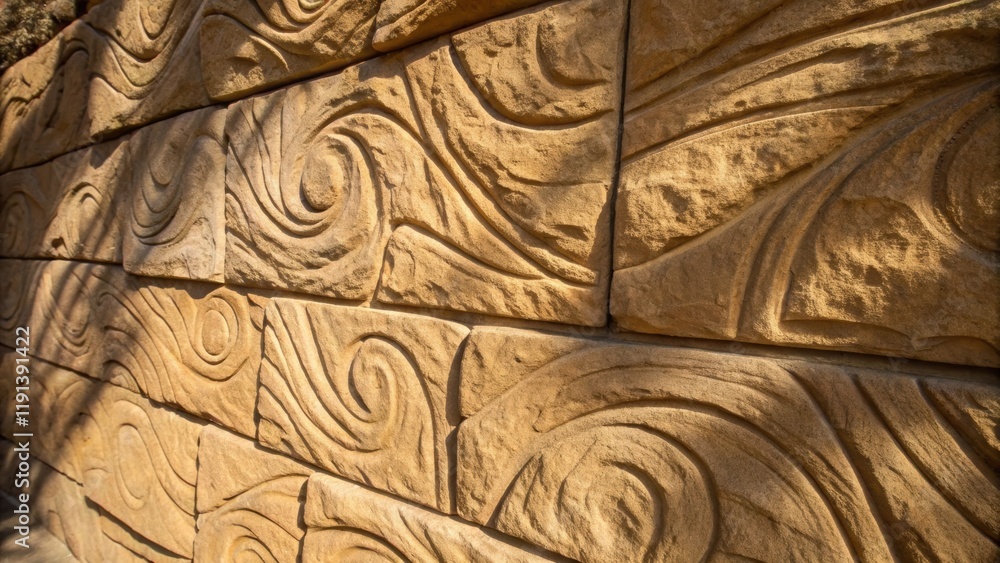 Poster a medium closeup of a sandstone wall highlighting the delicate swirls and grooves carved into the st
