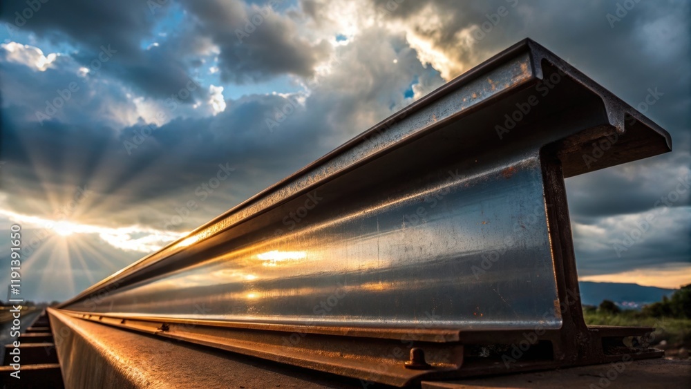 Poster a medium closeup of a steel beam against a dramatic sky capturing the way the light reflects off the