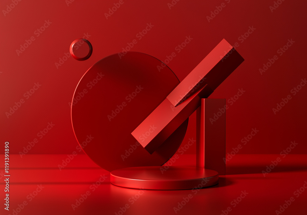 Aufkleber geometric shapes in red composition with abstract design and modern style