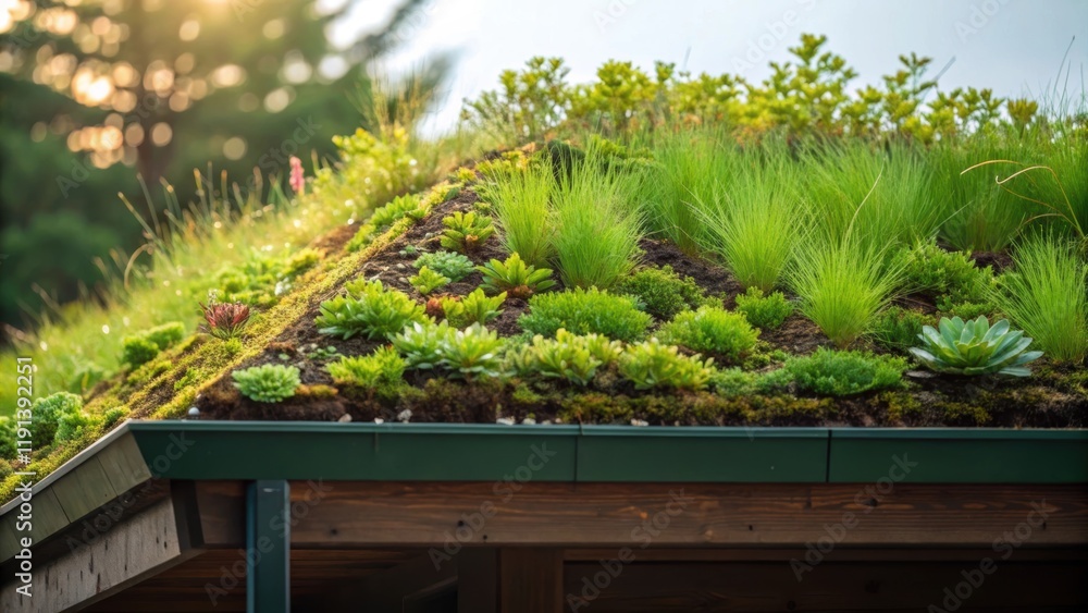 Aufkleber a medium closeup of a vibrant green roof displaying a lush layer of various succulents and grasses i
