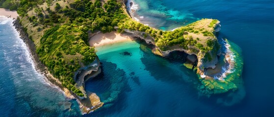 Obraz premium Breathtaking Aerial View of Tropical Island with Clear Blue Water