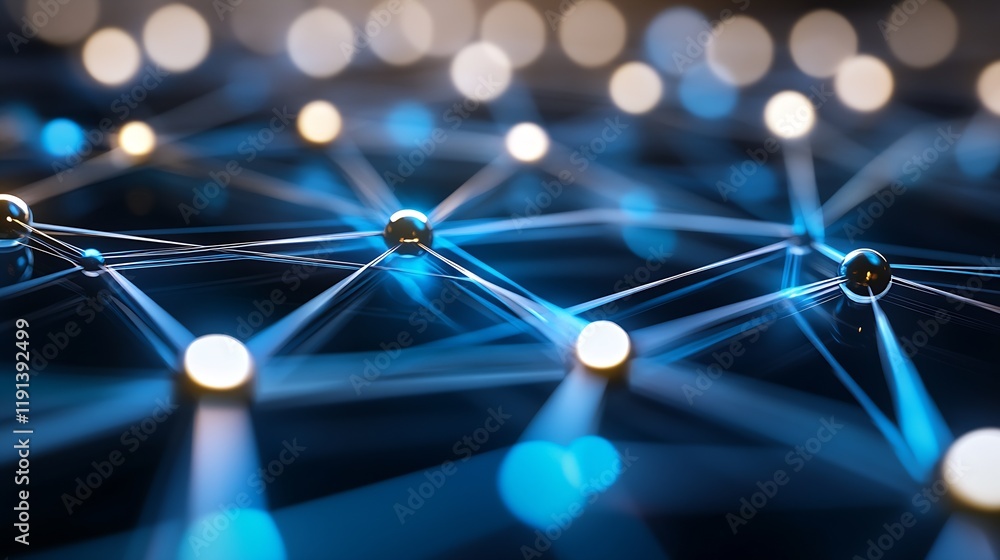 Poster futuristic network connections sparkling with blue and white light : generative ai