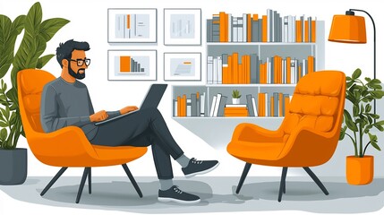 Fototapeta premium 2d animation of an office manager conducting a oneonone meeting with a flat character discussing performance reviews on a tablet