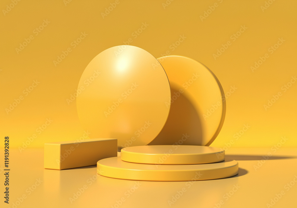 Poster geometric shapes in graphic design featuring abstract yellow circles and blocks