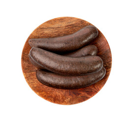 Black pudding isolated, blood sausage kaszanka, traditional Polish terrine, brawn sausages on white