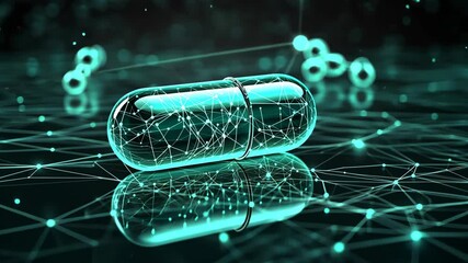 Modern digital capsule representing innovation in medicine and technology with glowing data connections - Powered by Adobe