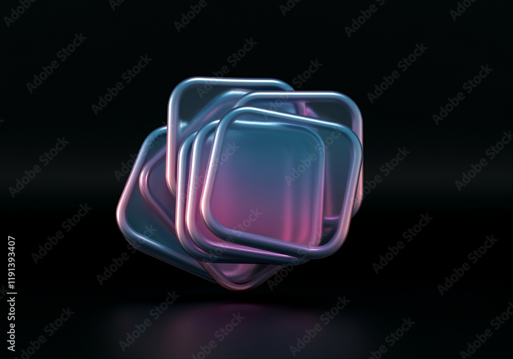 Poster 3d translucent squares with soft colors and smooth surfaces in contemporary design