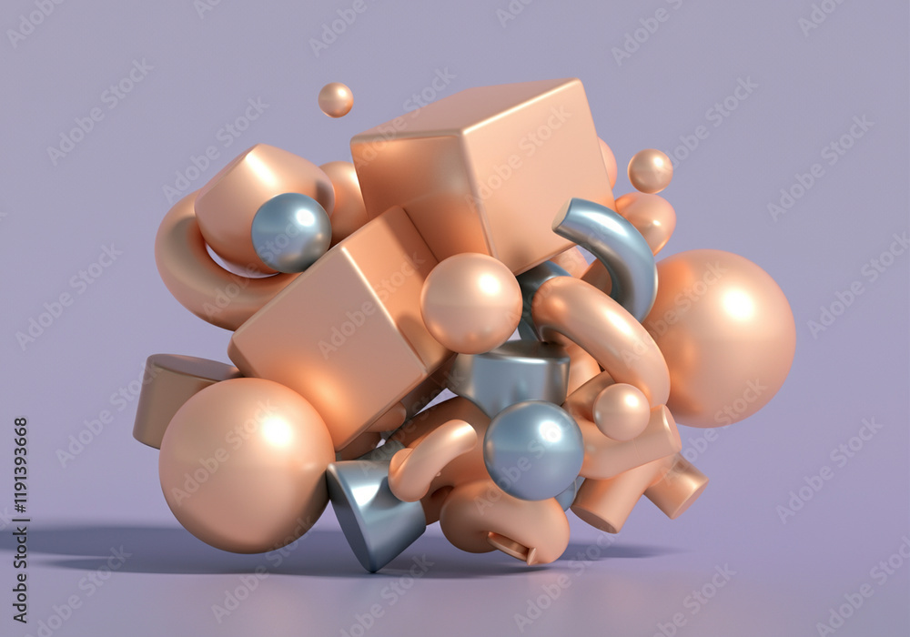 Poster 3d shapes and abstract graphic design in a colorful arrangement with modern style