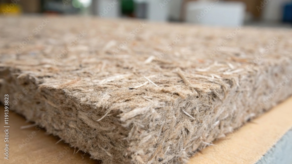 Poster a medium closeup of cellulose insulation featuring finely shredded paper material with varying shade