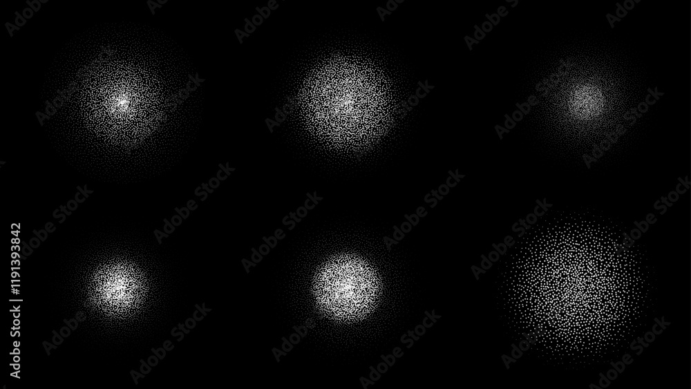 Aufkleber noise gradient circle set. grain round shape isolated on black background. grunge circular brush str