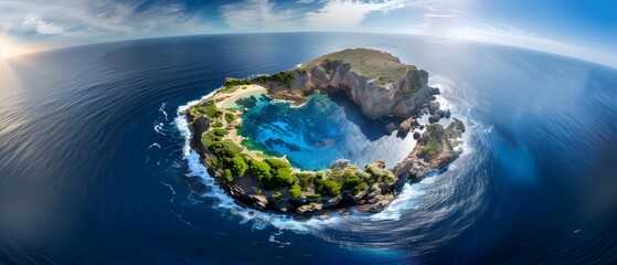 Fototapeta premium Aerial View of Serene Tropical Island with Crystal Clear Waters and Lush Greens