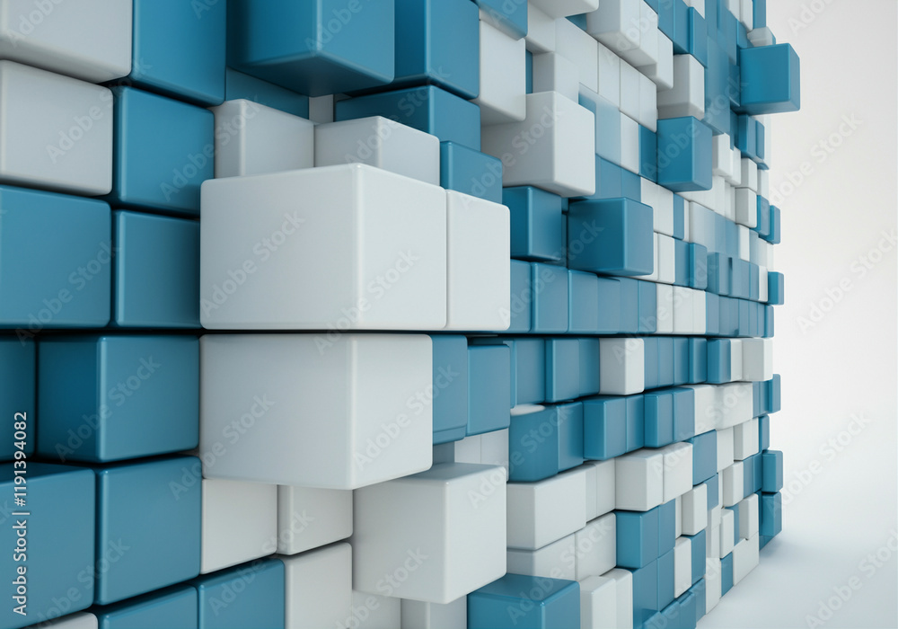 Poster 3d cubes graphic design textured background pattern with blue and white color scheme