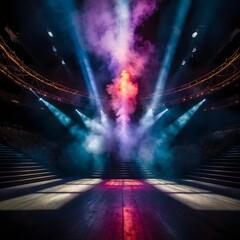 Immense Arena Stage Alive with Dynamic Colorful Lights for a Live Music Concert Experience