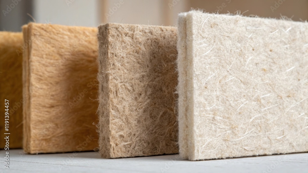 Poster A medium closeup of insulation panels crafted from recycled paper displaying the fluffy texture and natural fibers that contribute to ecofriendly building practices.
