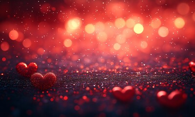 Obraz premium Red background with bokeh light hearts for Valentines Day