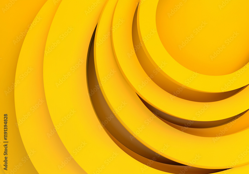 Poster abstract shapes graphic design with circular layers in vibrant yellow tones and smooth curves for mo
