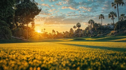 Obraz premium Ground Level Shot of Golf Course created with Generative AI Technology, ai, generative