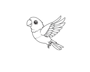 Parrot Bird line art vector illustration, of minimalist style on a white background.