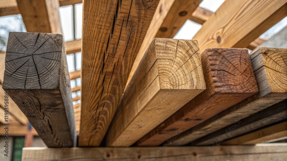 Aufkleber a medium closeup of wooden beams made from reclaimed timber highlighting the unique grain patterns a