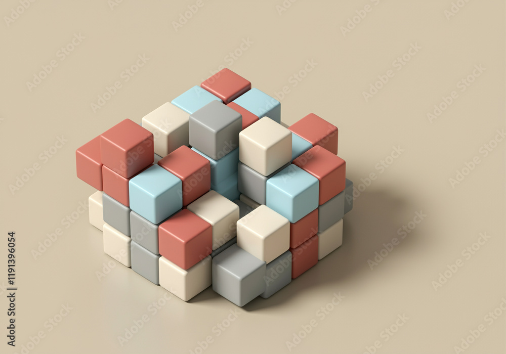 Poster building blocks toy structure in pastel colors arrangement for creative play and learning