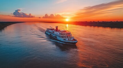 Fototapeta premium River cruise ship sunset travel