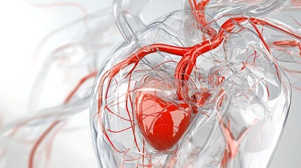 Illustration of the human cardiovascular system highlighting the heart and major arteries