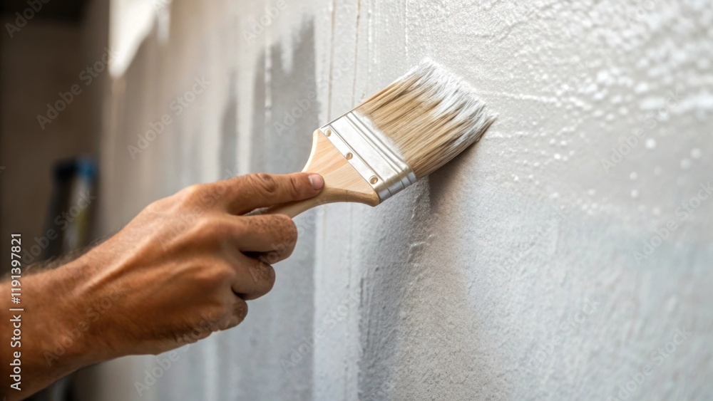 Poster an intimate closeup of a workers hand carefully applying finishing touches to a wall focusing on the