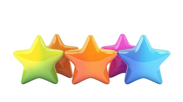 Colorful 3D star rating graphic transparent background