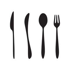 A set of spoon silhouette on white background
