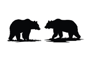 Wildlife Vector Illustration of Two Bears in Silhouette Style