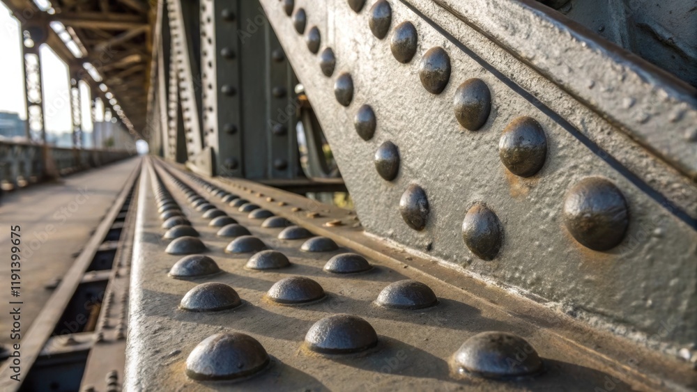 Aufkleber closeup image of riveted connections between steel beams capturing the round shapes of the rivets an