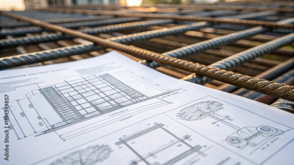 Poster closeup of an architects sketch with overlaying transparencies depicting the future form of the buil