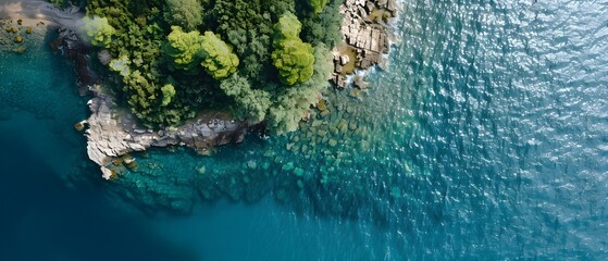 Obraz premium Aerial View of Serene Nature Landscape with Rocks and Clear Water