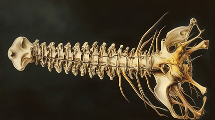 Cross-sectional view of the human spinal cord showing vertebrae and nerve roots