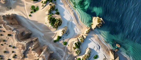 Aerial View of Serene Coastal Landscape with Sand and Water Patterns