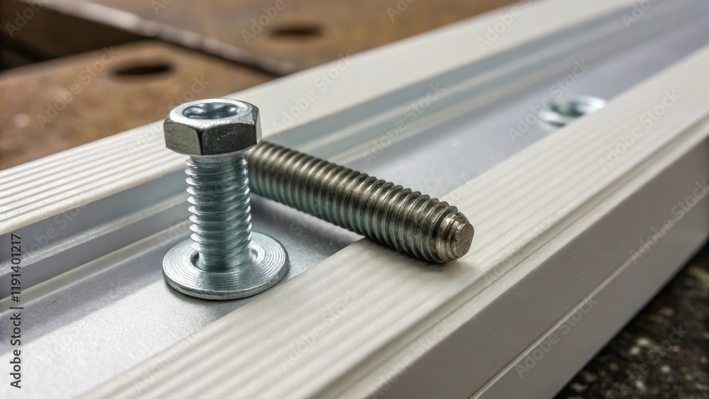 Aufkleber Closeup on a single bolt securing a panel capturing the sharp edge of its head and the immaculate alignment with the corresponding predrilled hole demonstrating engineering