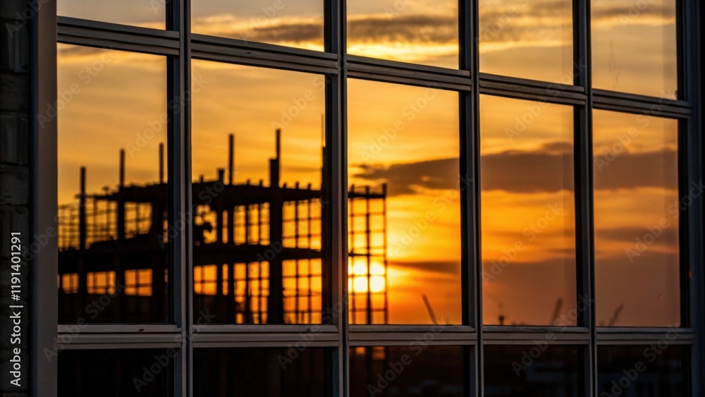 Poster closeup shot detailing the intricate play of light on the windows surface where the golden hues of s