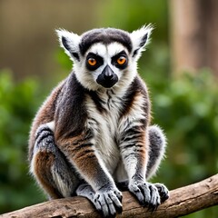 Obraz premium Ringtailed lemur sitting isolated on white background showcasing its unique features perfect for educational content