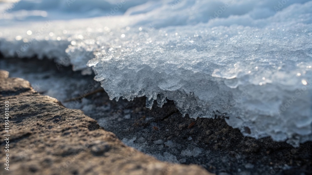 Poster detailed view of ice forming in the crevices of a rough uninsulated surface with a focus on the cont