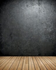 Empty Room with Dark Grunge Wall and Wooden Floor - Perfect for Product Photography and Interior Background
