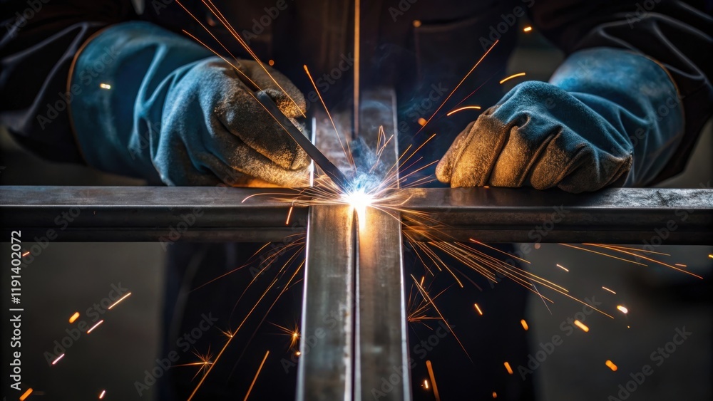 Aufkleber fabricating metal a closeup of gloved hands welding two metal pieces together bright sparks flying i