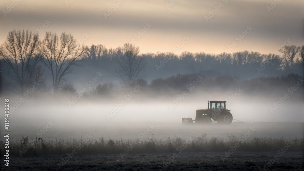 Poster foggy morning conditions obscure some details while enhancing others with the muted light creating a
