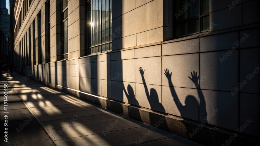 Poster In a medium closeup the shadows stretch like fingers reaching across the buildings surface illustrating the transient nature of light as it transforms ordinary elements into a