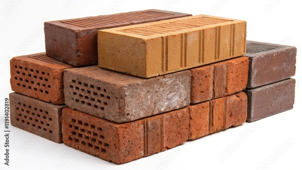 Poster In this medium closeup multiple bricks are stacked their surfaces exhibiting a mix of rustic charm and contemporary flair with some showing a highgloss finish while others are more