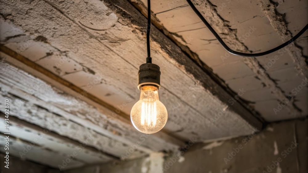 Fototapete lighting fixtures a closeup of an exposed light fixture hanging from a ceiling with a single bulb fl