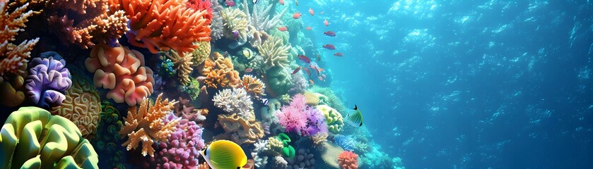 Vibrant Underwater Coral Reef Ecosystem with Colorful Marine Life