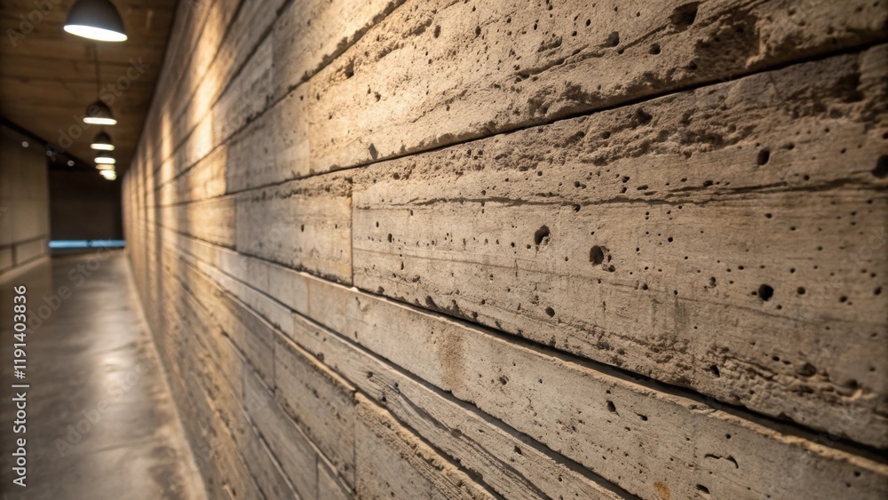 Aufkleber Medium closeup of a weathered concrete wall features layered textures and deep pores where the play of overhead light creates a symphony of soft shadows that dive into the